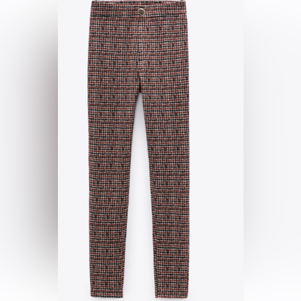 Zara Plaid Bonded Leggings with Jewel Buttons